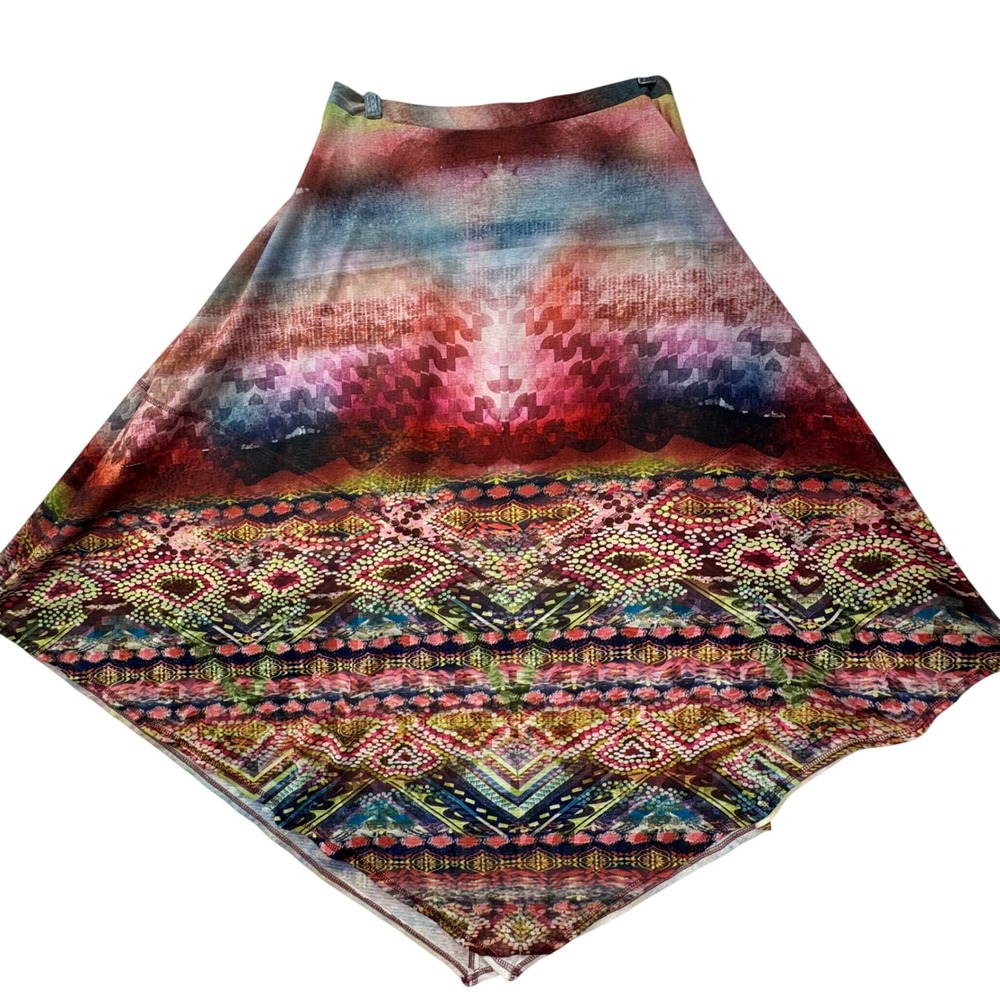 One World Handkerchief Skirt Women Large Multicolor Geometric Tribal Boho Skirt